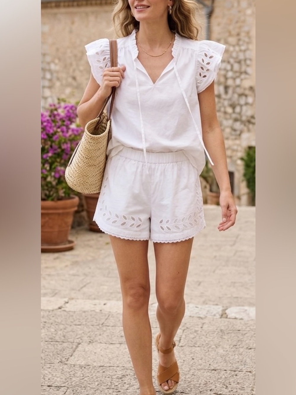 NWT Vineyard Vines White Eyelet High-Waist Cotton Shorts and Blouse Size: S